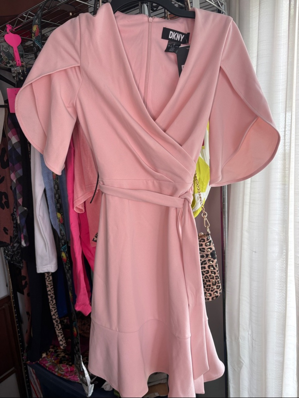 DKNY Wrap style Midi Dress with Flared Sleeves light pink